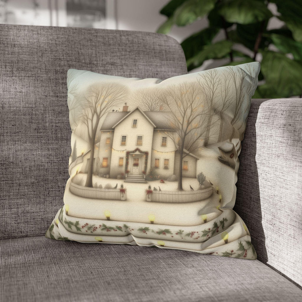 Country Farmhouse Christmas Pillow Cover: Vintage Style Winter Holiday Home Scene