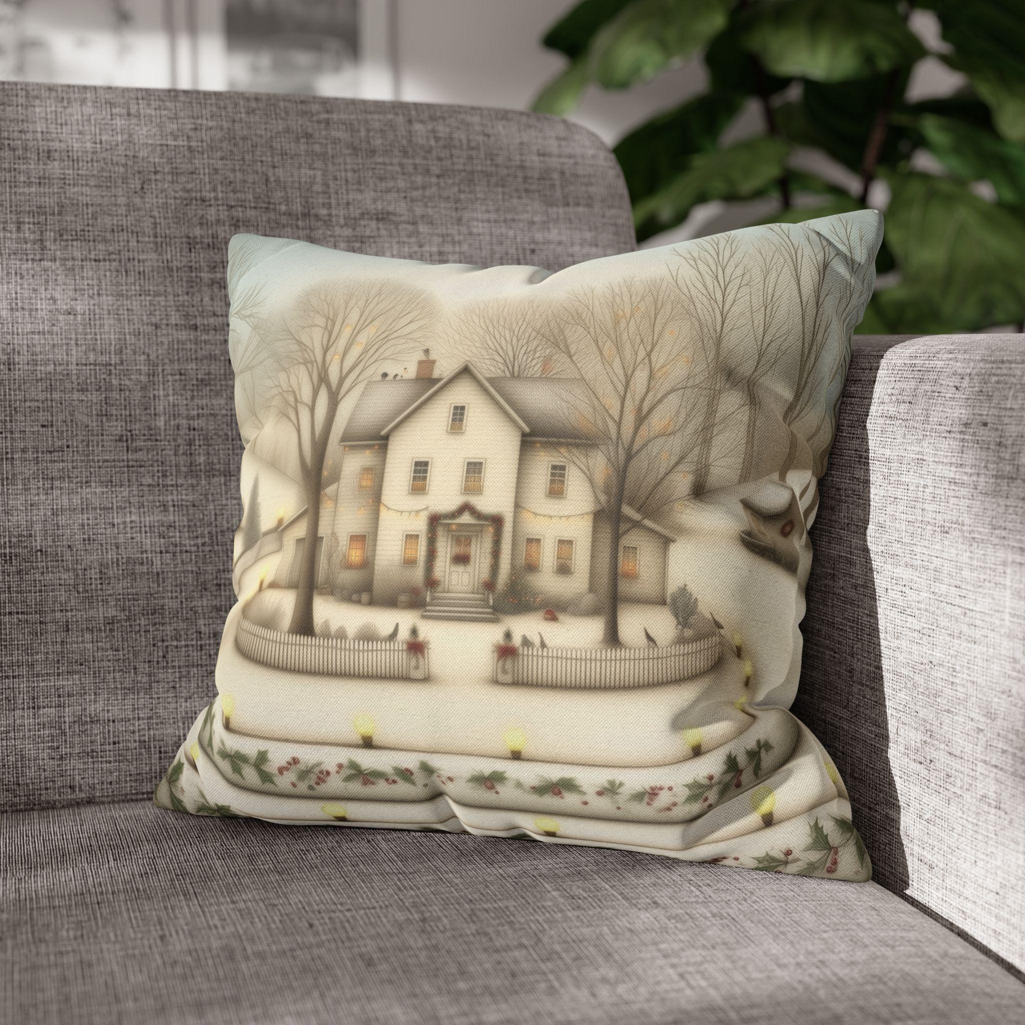 Country Farmhouse Christmas Pillow Cover: Vintage Style Winter Holiday Home Scene