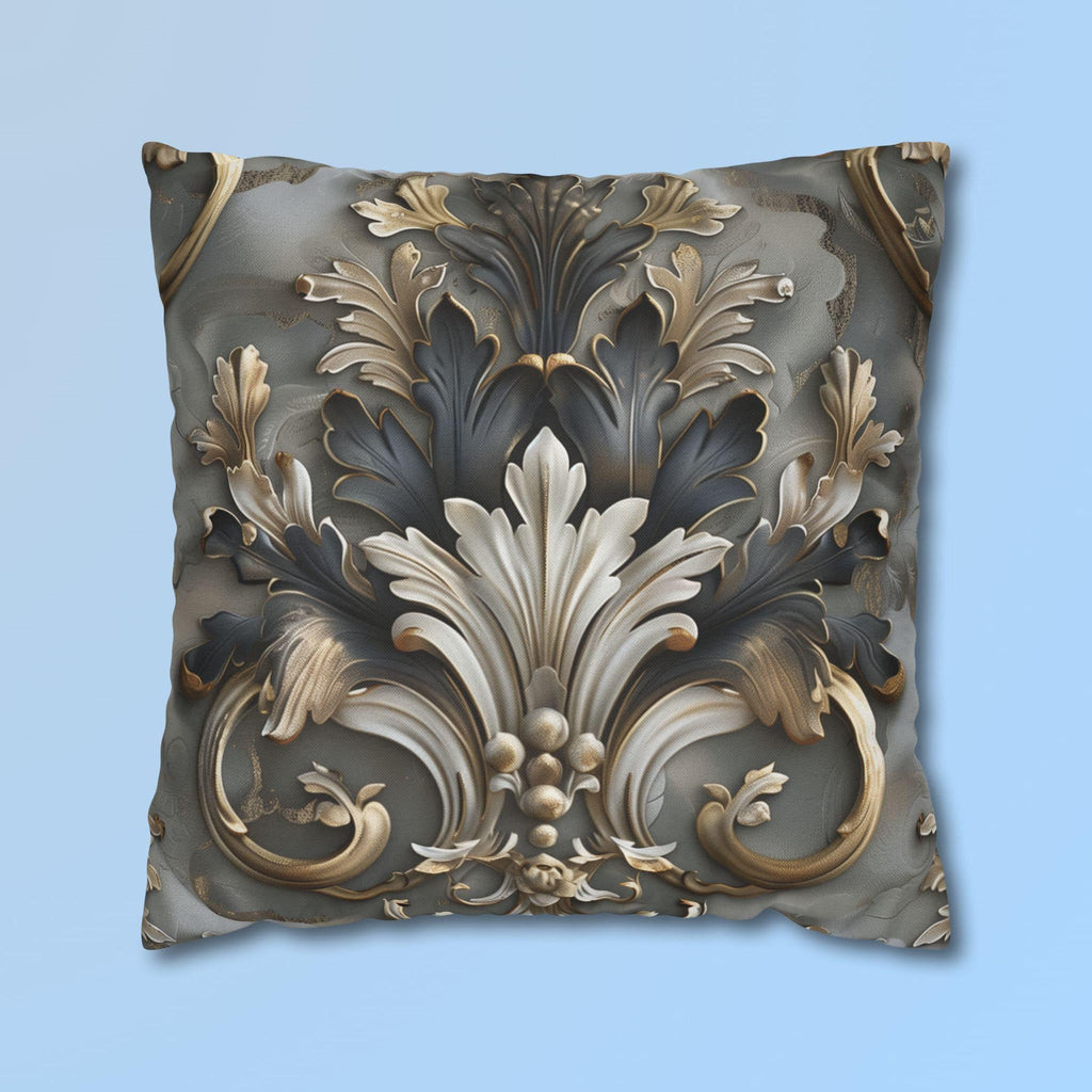 Baroque Pillow Cover: Ornate Gray, Gold, and Black Floral Design