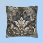 Baroque Pillow Cover: Ornate Gray, Gold, and Black Floral Design