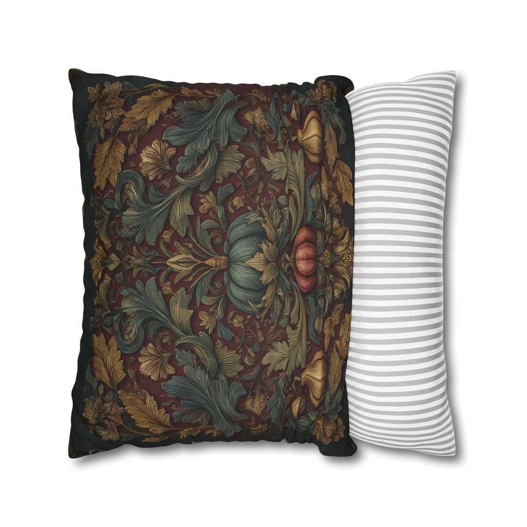 Fall Harvest Pillow Cover: William Morris Style with Pumpkins & Gourds on Merlot Red Wine