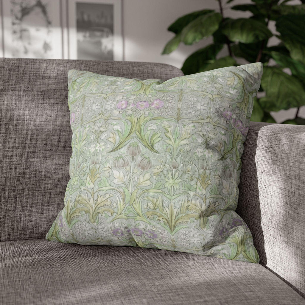 William Morris inspired Throw Pillow Cover: Soft Sage Botanical with Muted Lavender