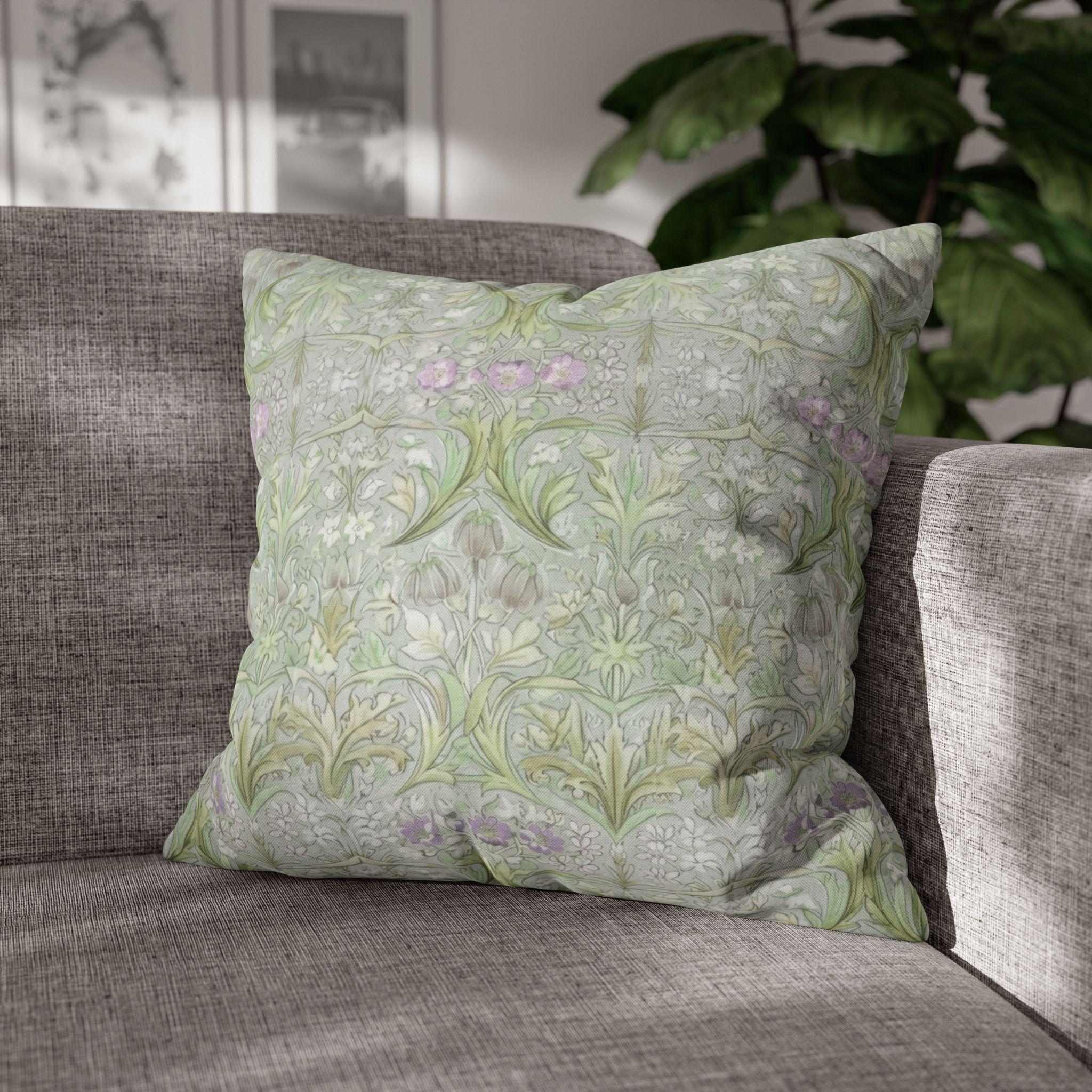William Morris inspired Throw Pillow Cover: Soft Sage Botanical with Muted Lavender
