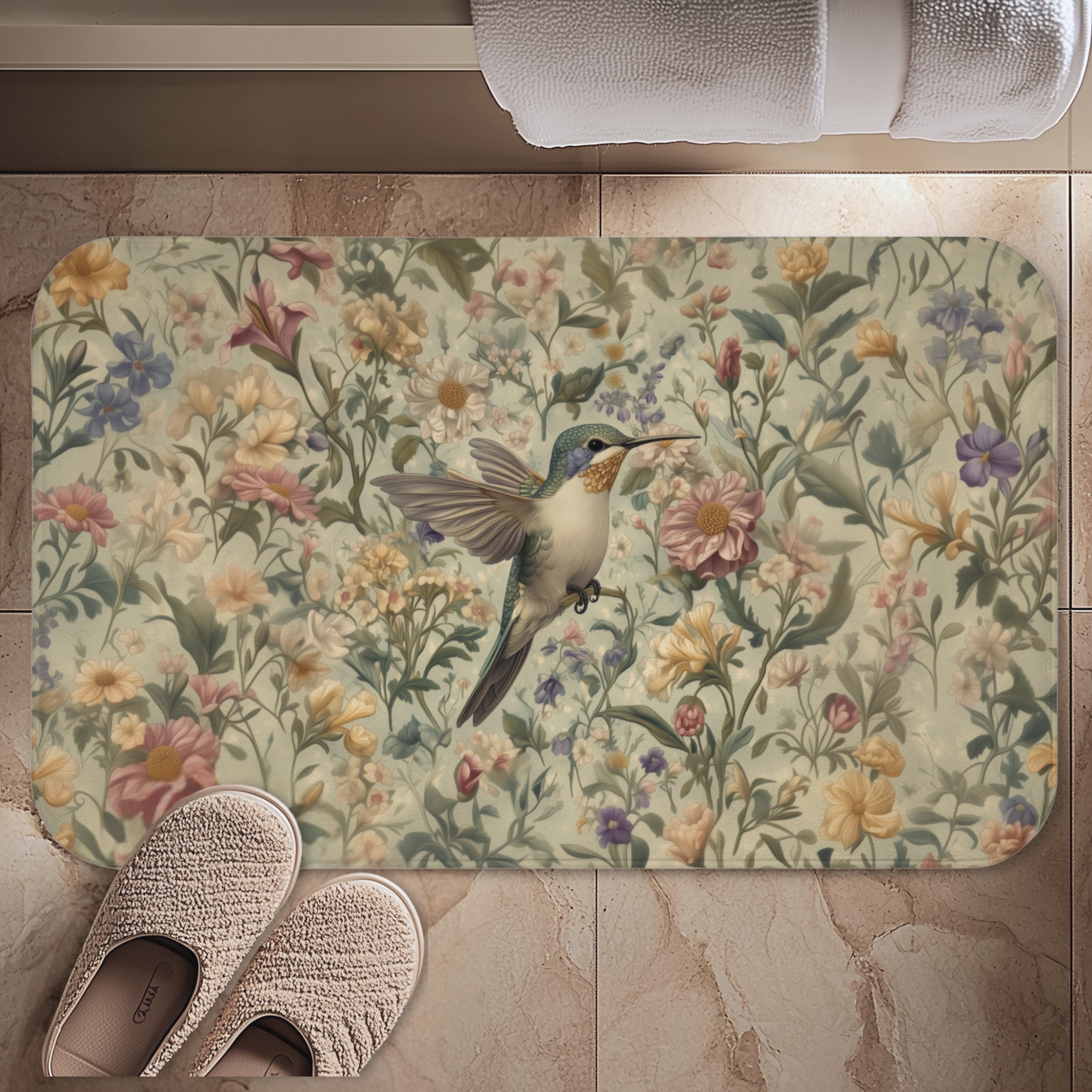 William Morris Hummingbird Bath Mat: Floral Cottagecore Decor