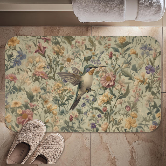 William Morris Hummingbird Bath Mat: Floral Cottagecore Decor