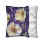 Floral Pillow Cover, Cream Yellow Pansies, Purple Botanical Print