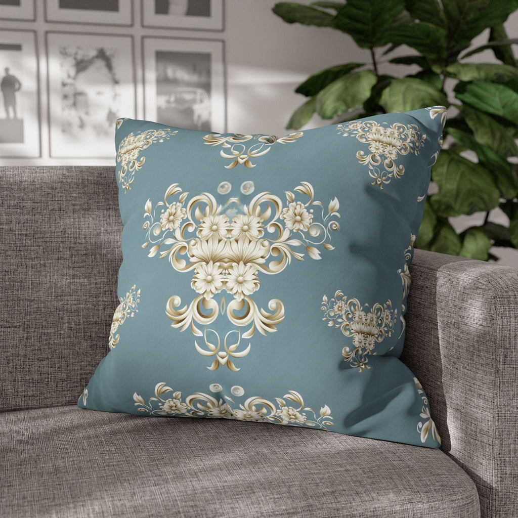 Damask Pillow Cover: Soft Gold Floral, Muted Blue-Gray, Regal Home Decor