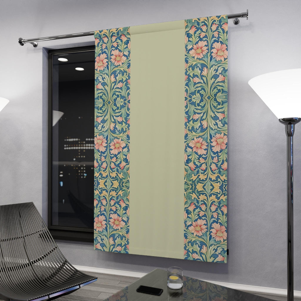 William Morris Pimpernel-Inspired Blackout Panel Curtain: Modern Blue Coral Pink Botanical
