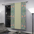 William Morris Pimpernel-Inspired Blackout Panel Curtain: Modern Blue Coral Pink Botanical