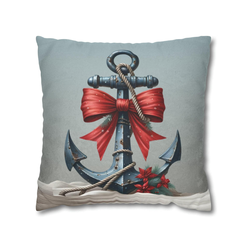 Rustic Ship's Anchor Christmas Pillow Cover: Nautical Holiday Decor