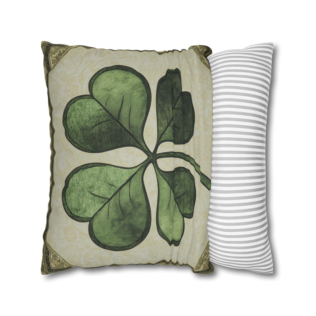 Vintage Style Four-Leaf Clover Pillowcase: St. Patrick's Day Victorian Shamrock Cushion Cover