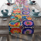 Mexican Table Runner: Colorful Floral Tile Pattern Celebrating the Artistry of Mexico