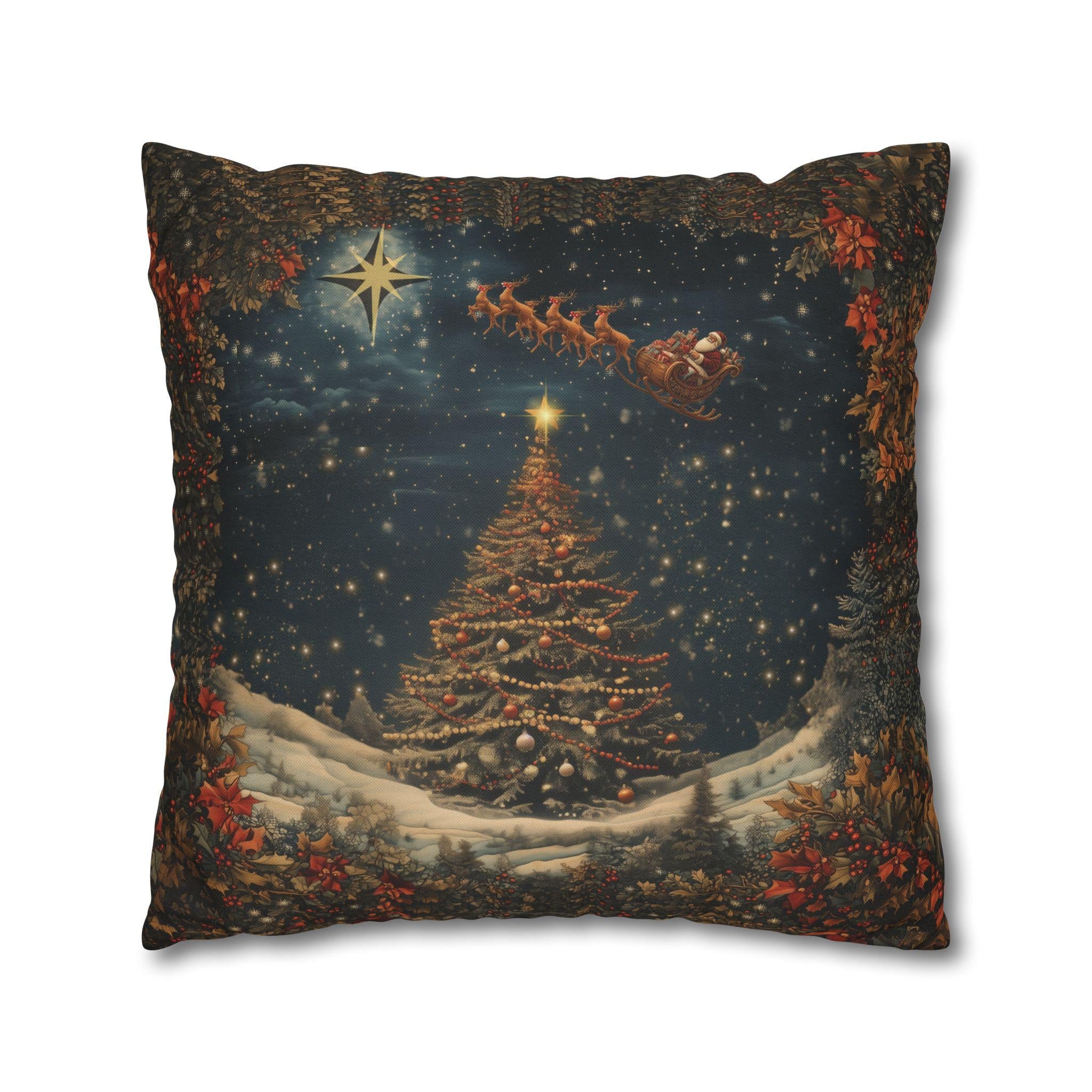 Santa's Sleigh Christmas Pillowcase: Festive Holiday Decor Winter Home Accent