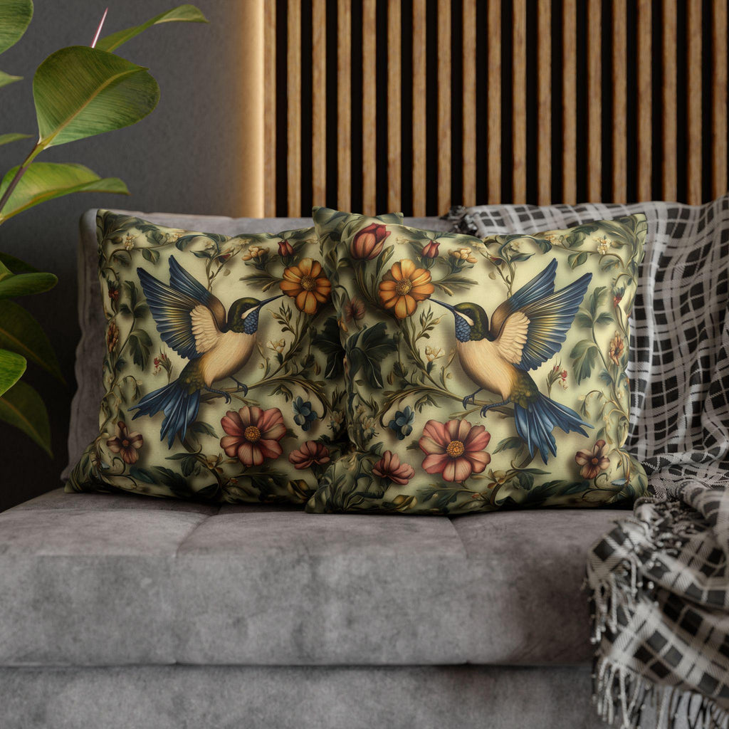 William Morris Hummingbird Pillow Cover: Vintage Garden Inspired Arts and Crafts Floral Accent