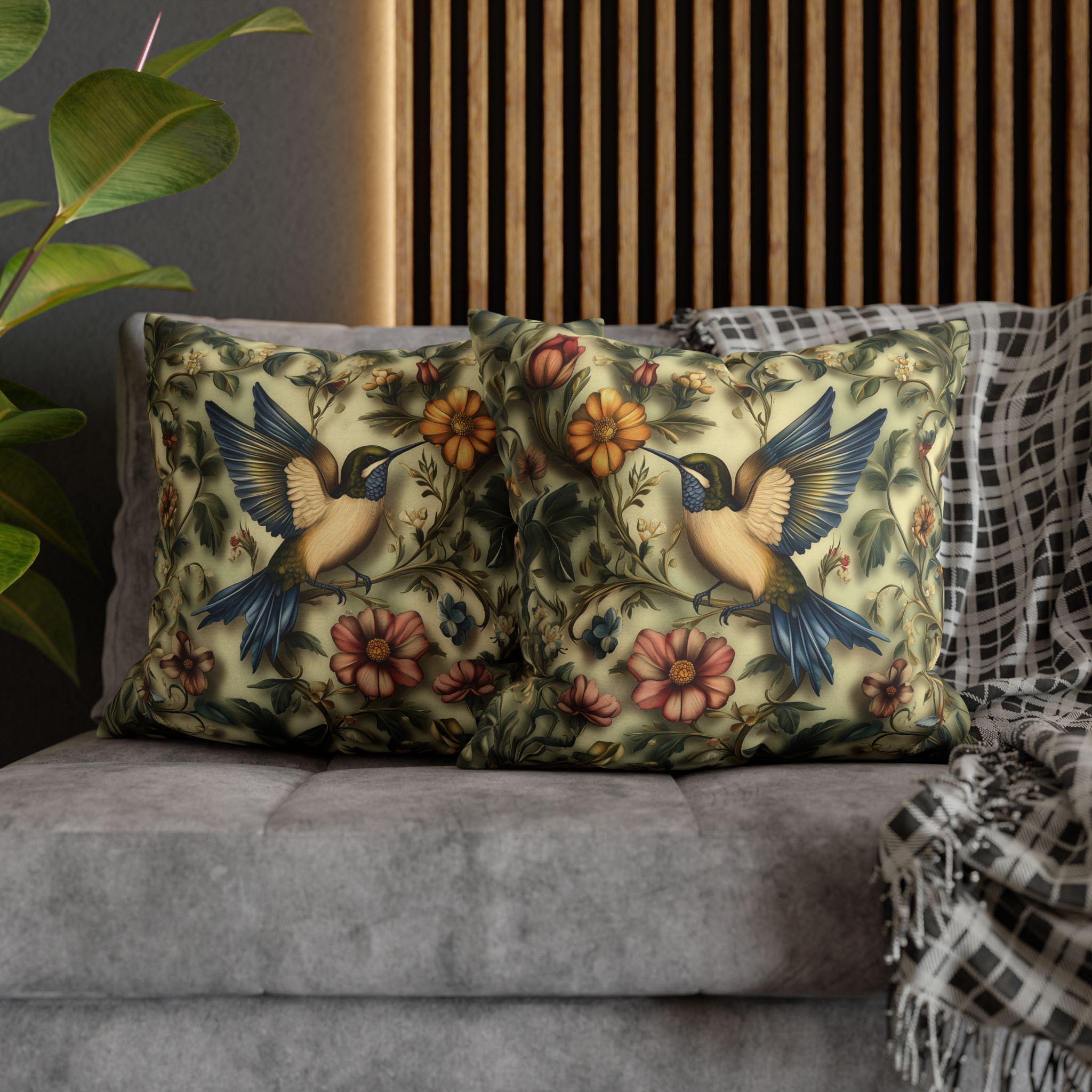 William Morris Hummingbird Pillow Cover: Vintage Garden Inspired Arts and Crafts Floral Accent