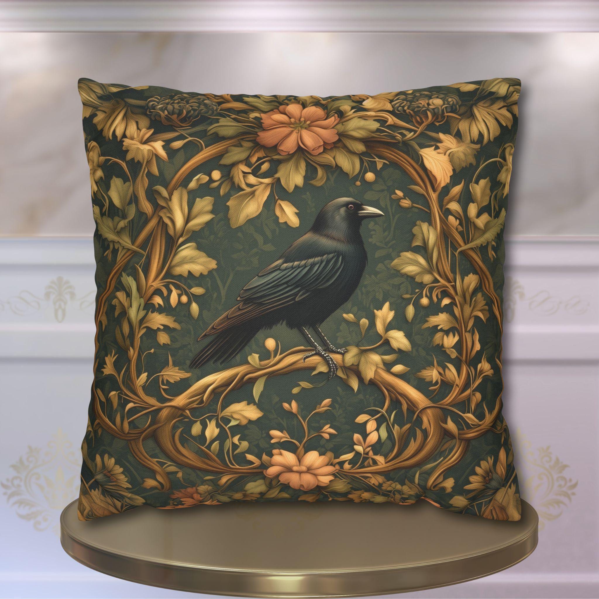 Autumn Crow Pillow Cover: Moody Botanical Fall & Halloween Decor