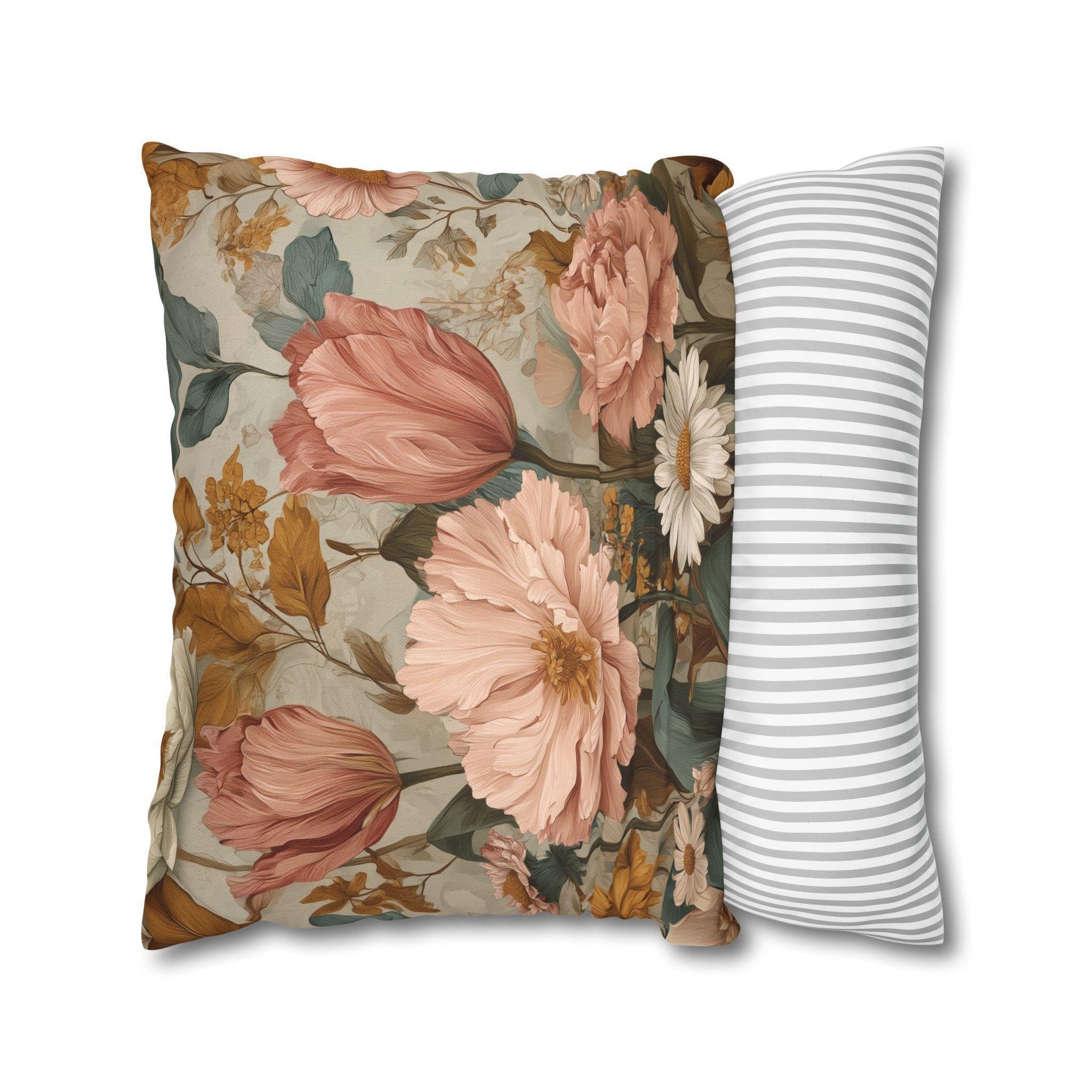 William Morris Inspired Botanical Pillow Cover: Dusty Rose, Sage, Ochre Autumn Accent