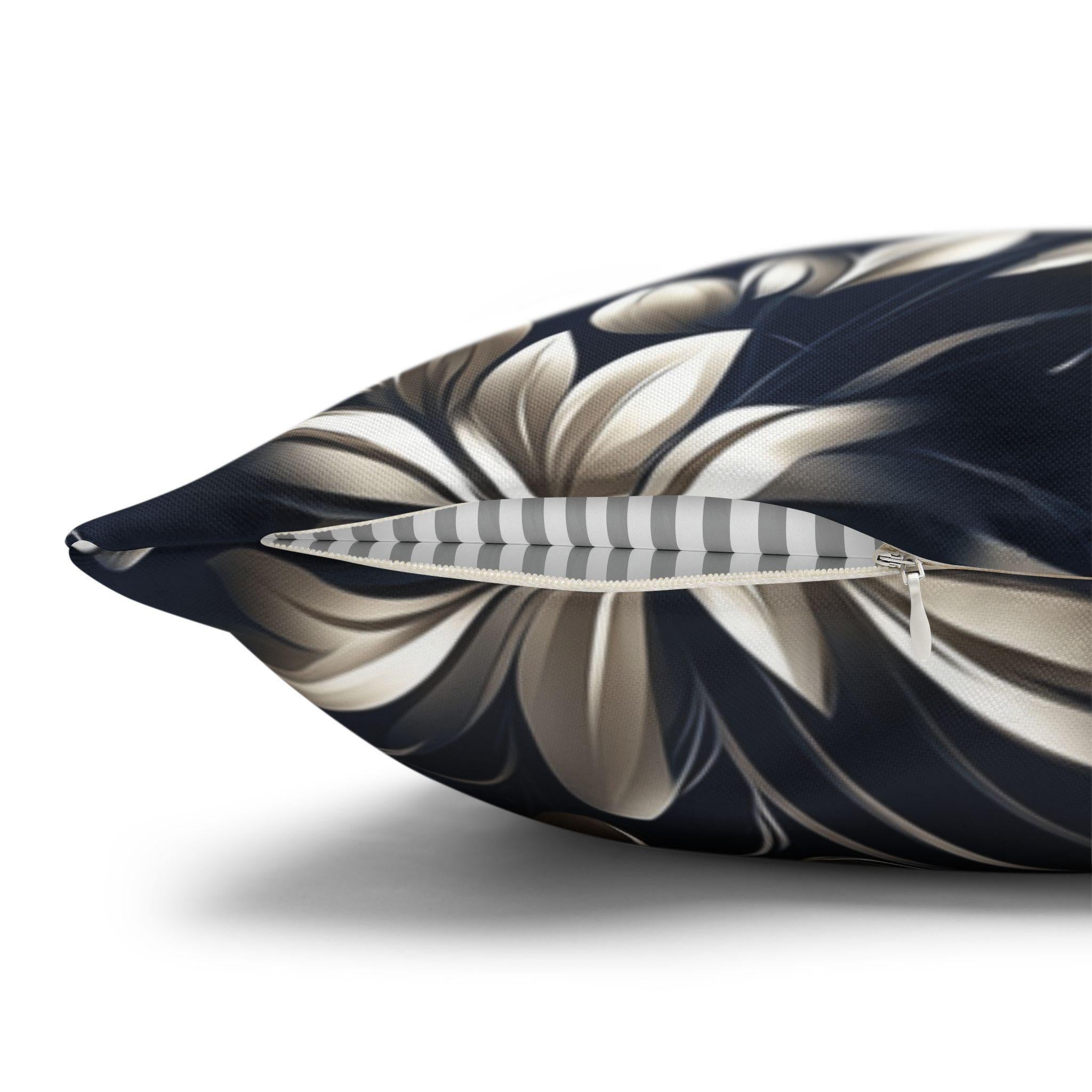 Navy Blue Holly Pillow Cover, Silver Leaf, Red Berry Christmas Decor