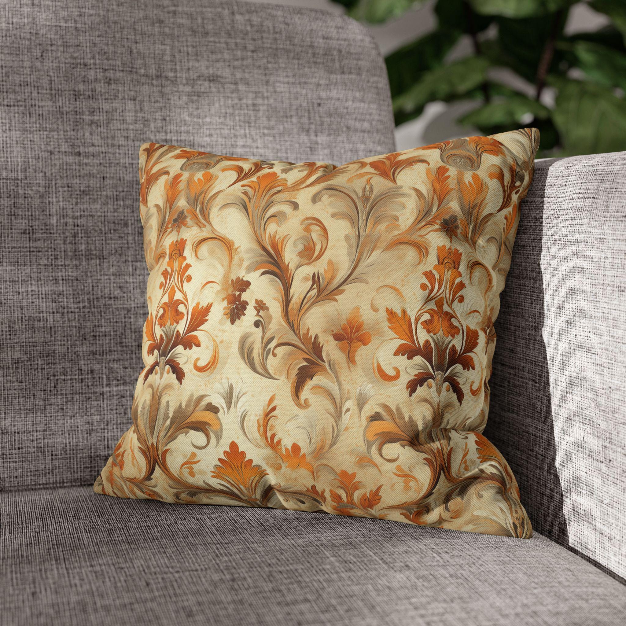 Autumn Damask Pillow Cover, Elegant Floral Design, Fall Home Decor