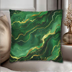 Green Waves Throw Pillow Cover: Emerald  and Deep Green with Gold Accents