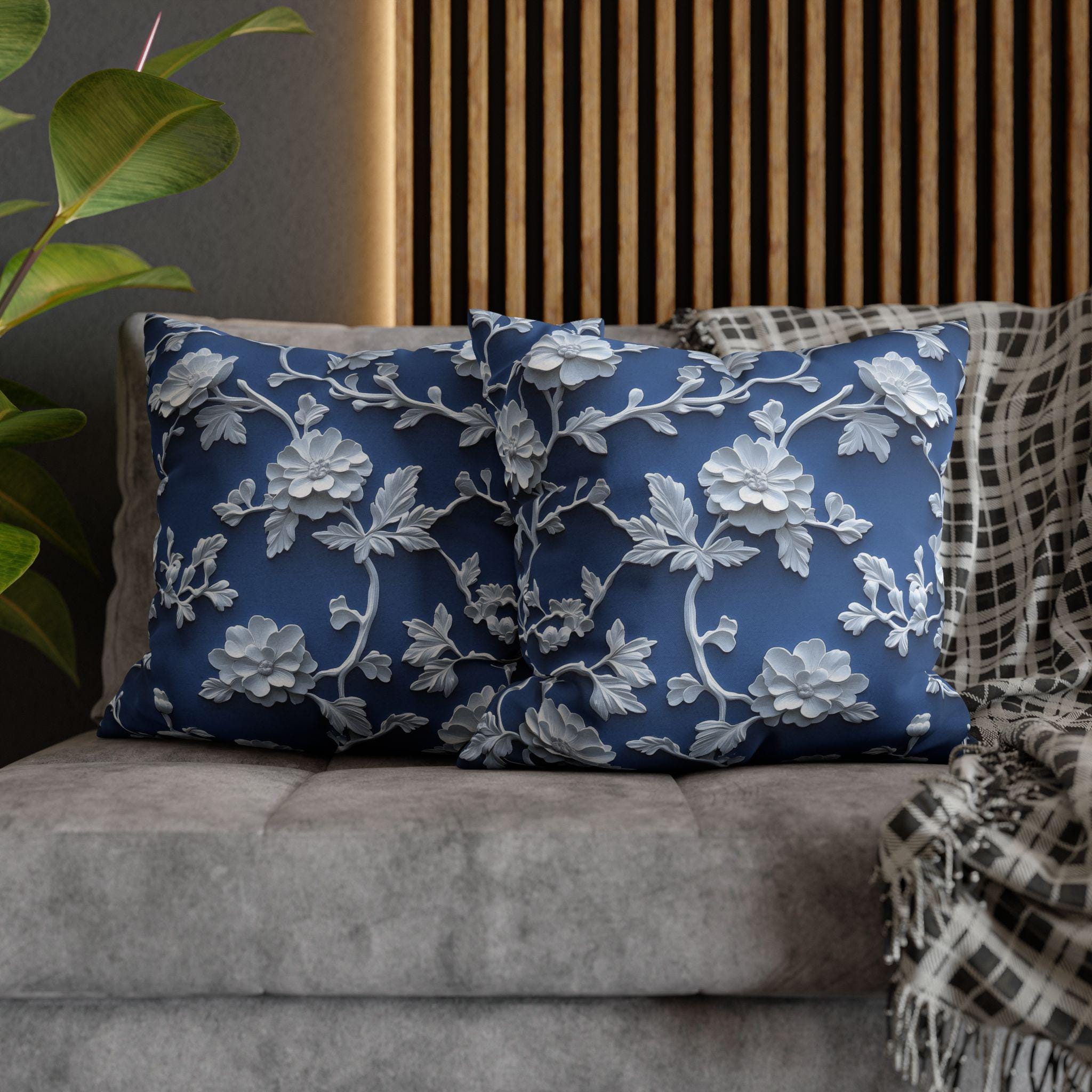 Blue & White Chinoiserie Pillow Cover: Floral Home Decor