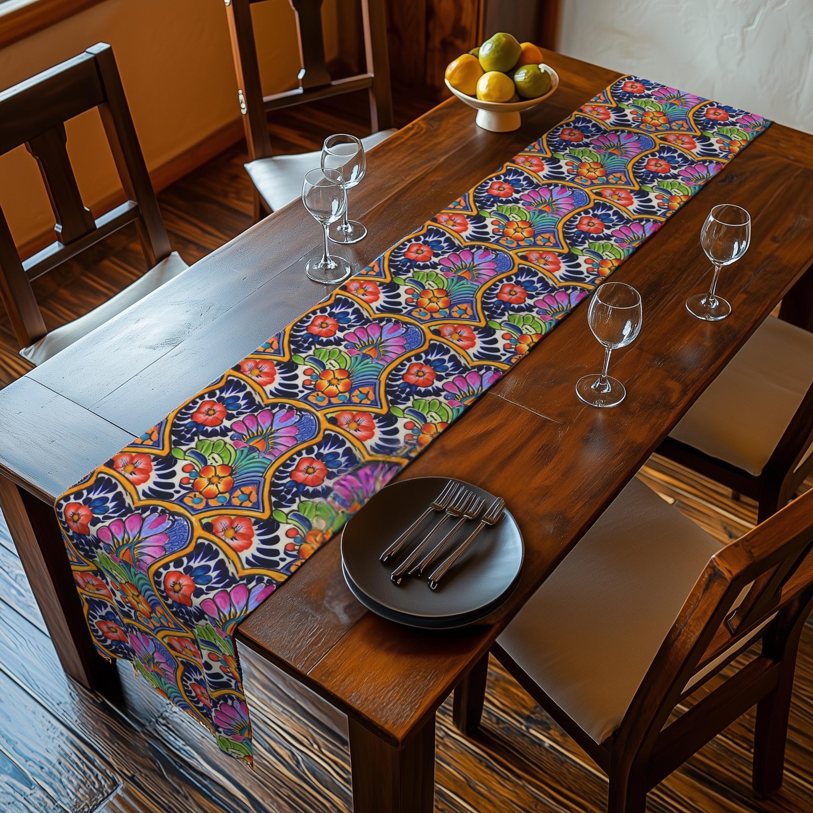 Mexican Table Runner: Inspired by Colorful Talavera  Floral Folk Art Decor