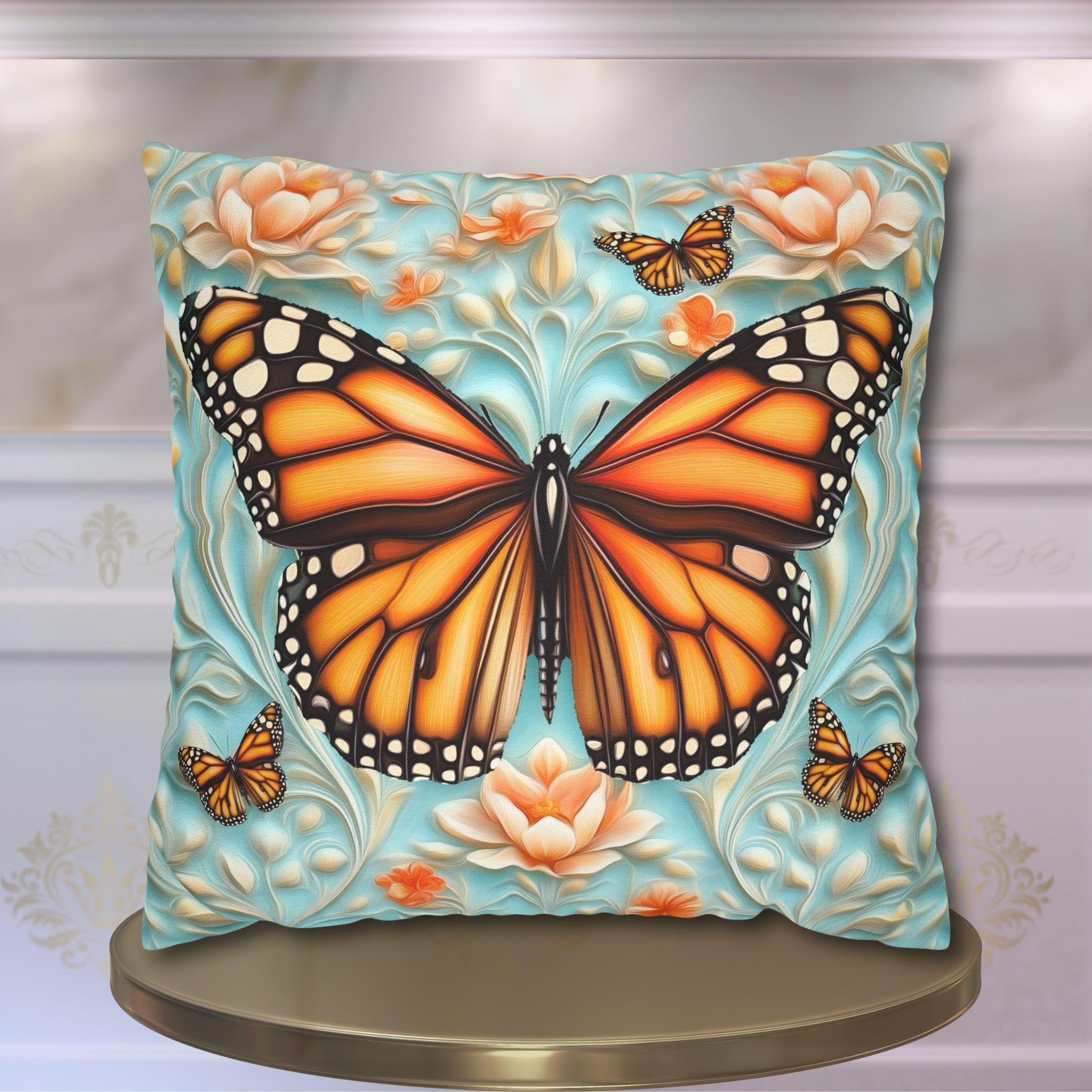 William Morris Decorative Throw Pillow Cover: Vintage Style Monarch Butterfly Botanical