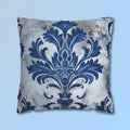 Elegant Royal Blue & Silver Baroque Floral Square Pillow Cover for Upscale Living Room Decor