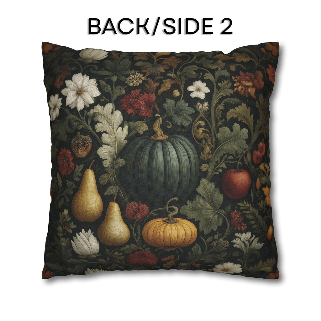 William Morris Inspired Pillow Cover: Midnight Harvest with Pumpkins, Pears & Florals