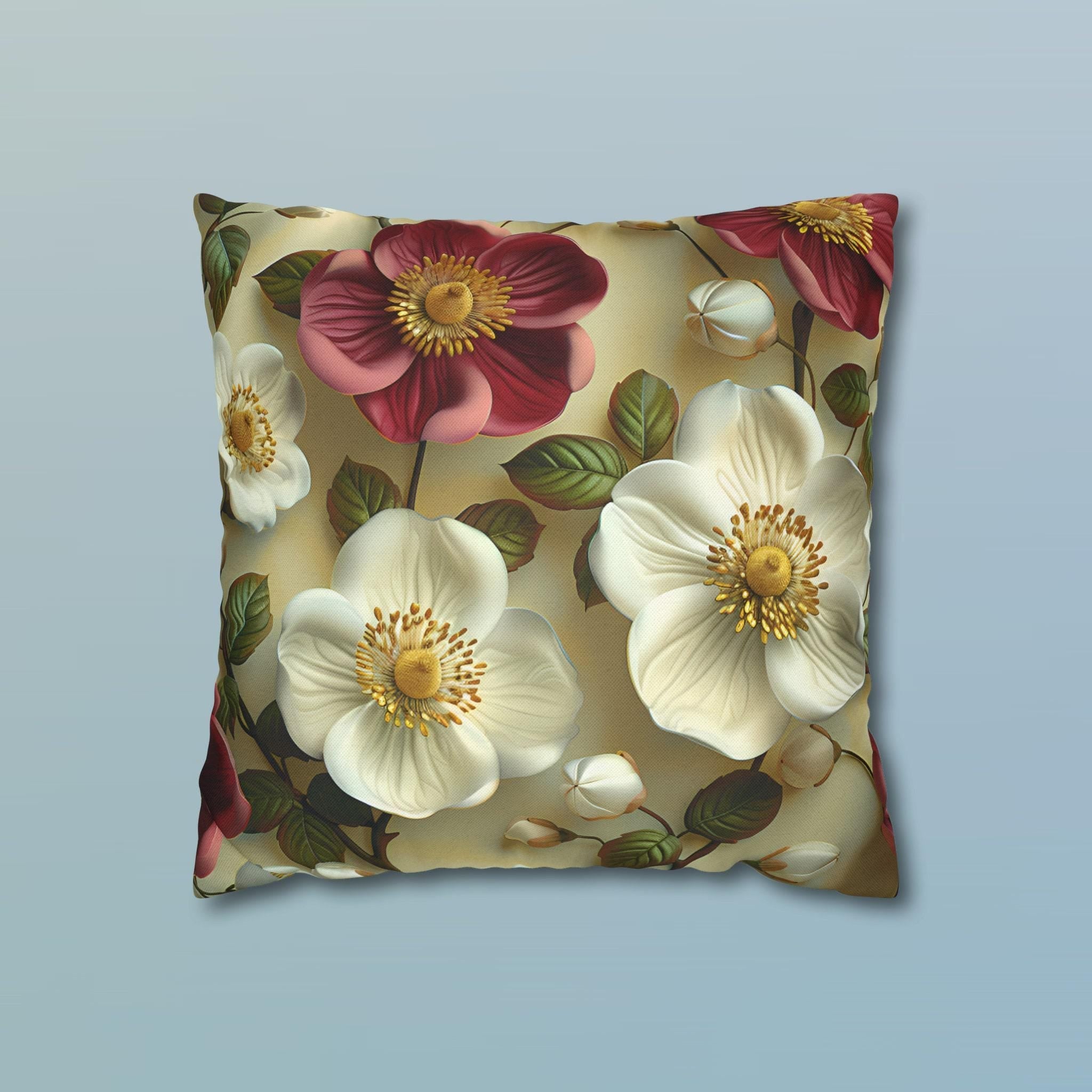 Magnolia Floral Pillow Cover: Cottagecore Home Decor Cushion
