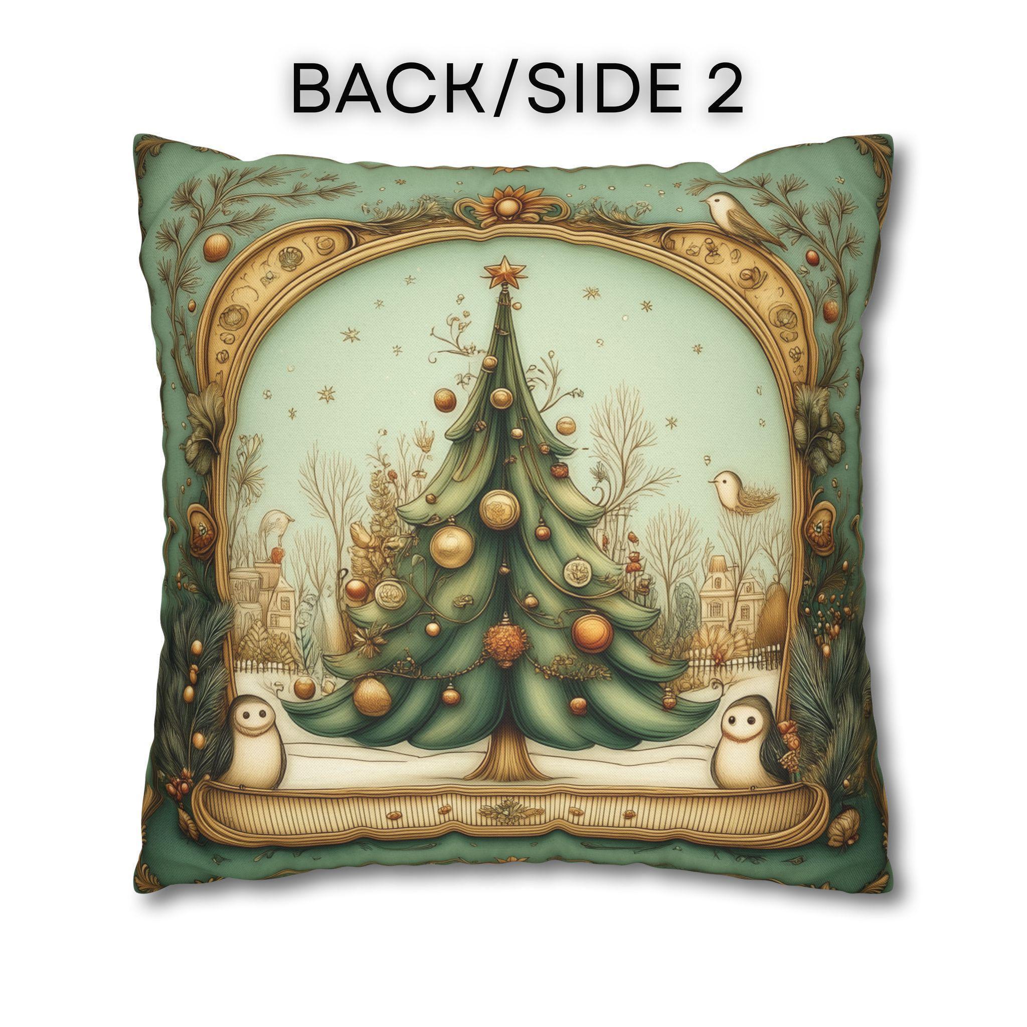 Vintage Style Christmas Tree Pillow Cover: Charming Teal & Gold Nostalgic Decor