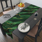 Modern Abstract Waves Table Runner:  Emerald Green and  Gold Luxe Decor