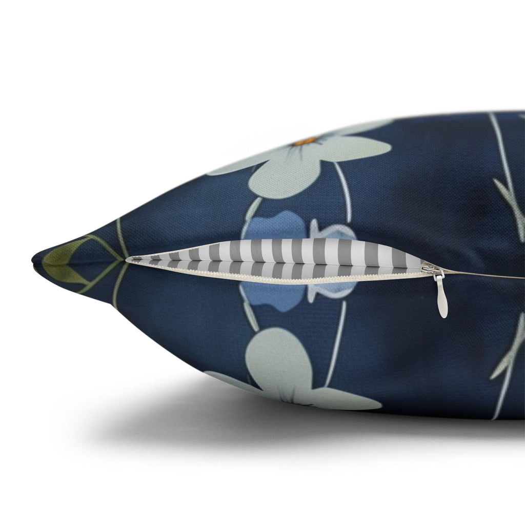 Floral Pillow Cover, Watercolor Style, Elegant Dark Blue, Accent Pillowcase