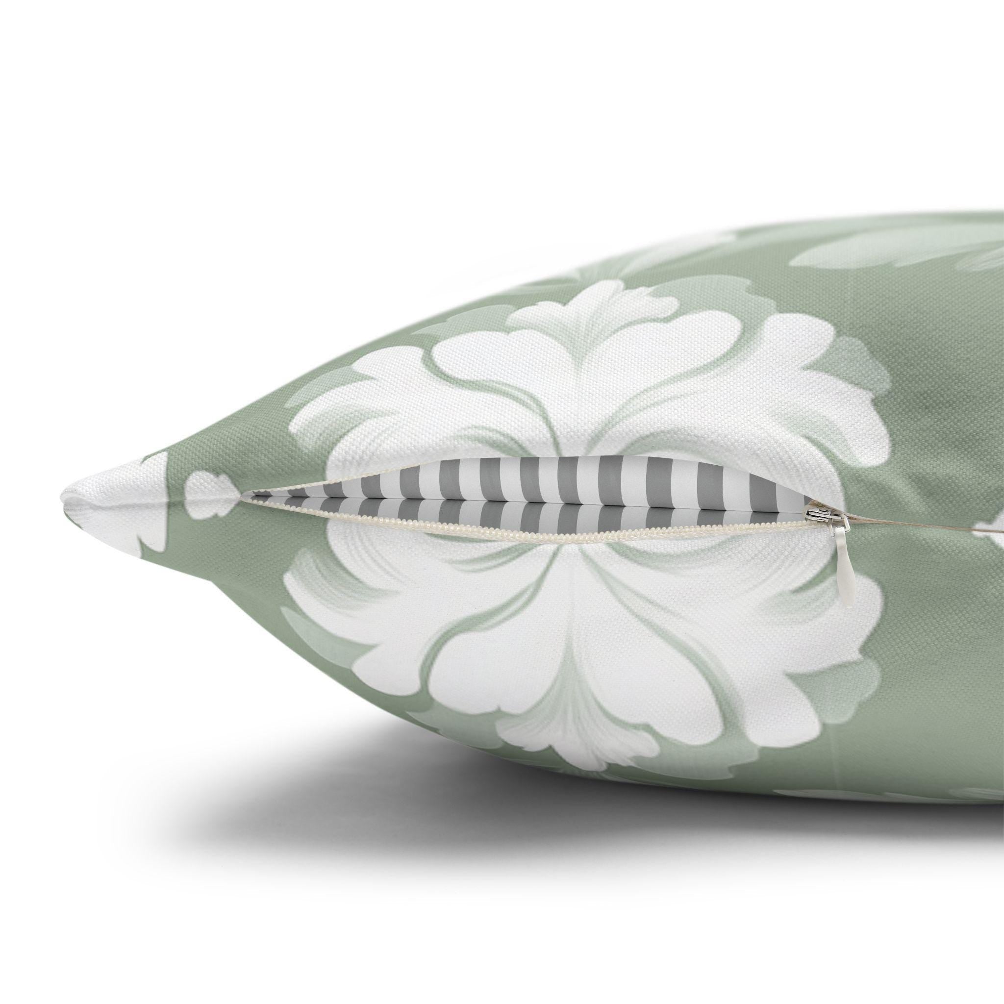 Pastel Green Damask Floral Pillow Cover, Vintage Inspired Classic Home Decor, Elegant Bedding