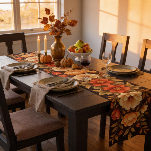 Boho Peony Table Runner: Rustic Autumn Floral for Dining