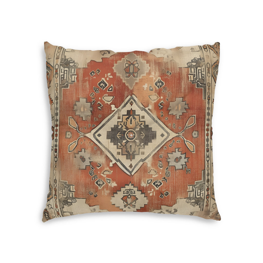 Persian Tribal Diamond Medallion Tufted Floor Cushion - Antique Tapestry Design Earth Tone Seating