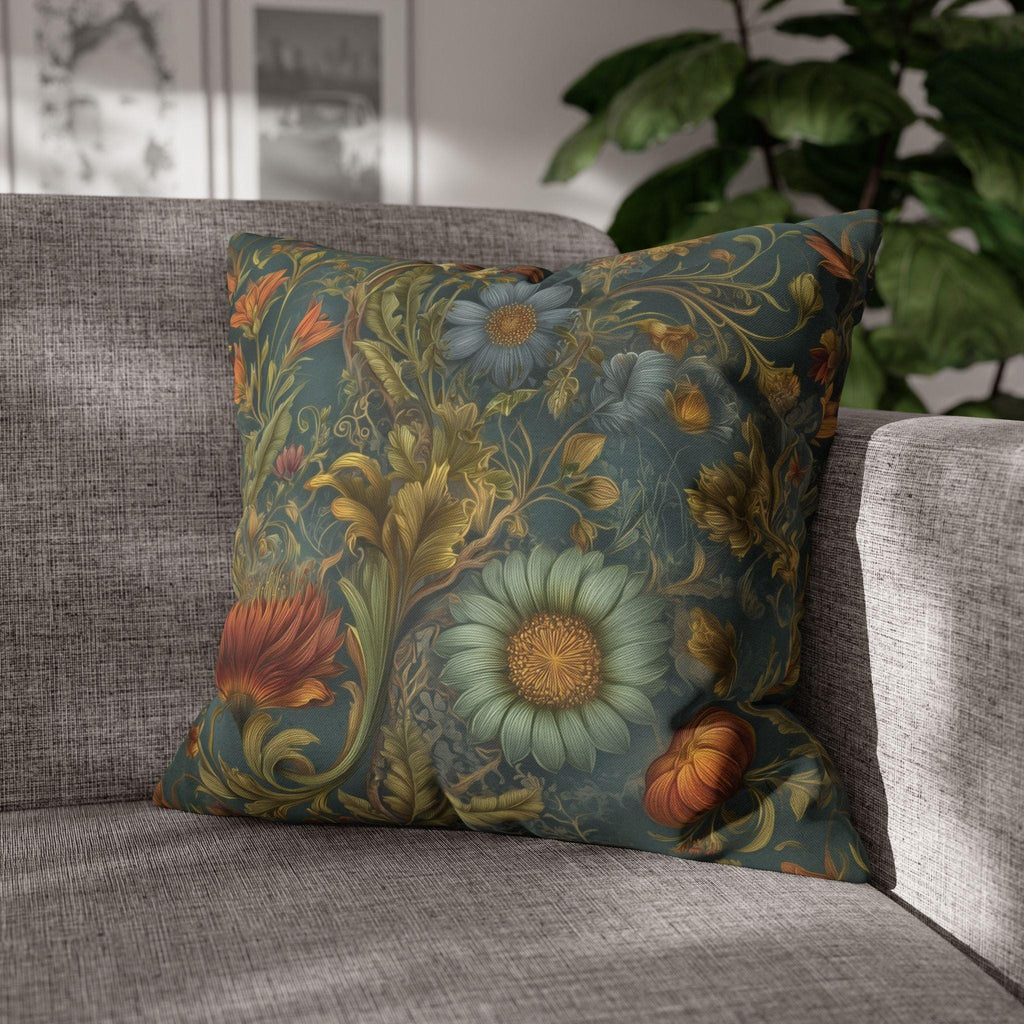 William Morris Inspired Throw Pillow Cover: Moody Teal Botanical Floral