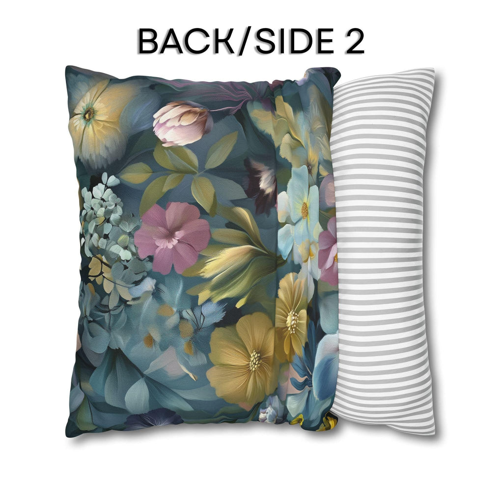 Twilight Garden Floral Pillow Cover: Painterly Moody Botanicals in Dusky Blue