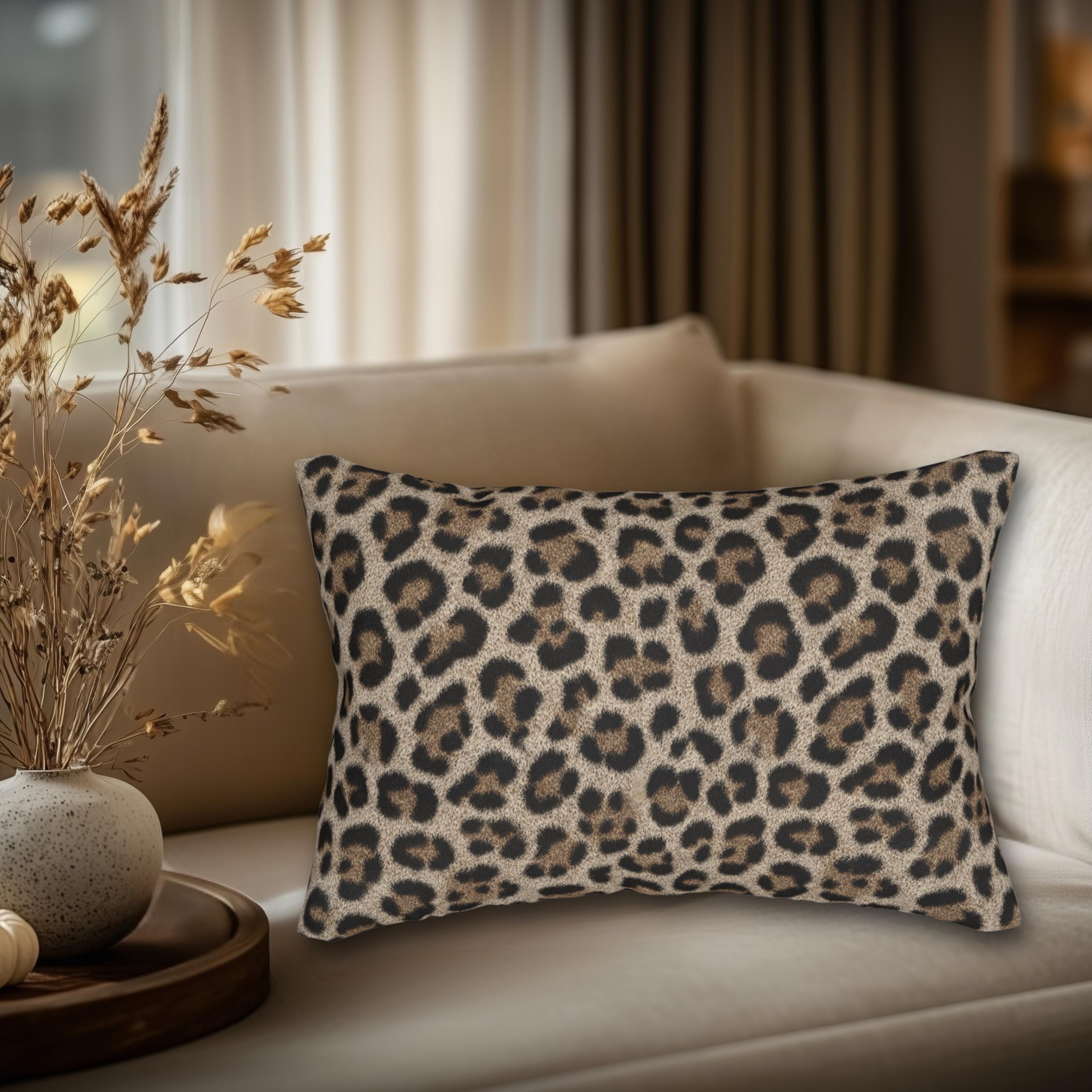 Beige Leopard Luxe Lumbar Pillow: Faux-Fur Look, Zero Cruelty