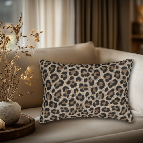 Beige Leopard Luxe Lumbar Pillow: Faux-Fur Look, Zero Cruelty