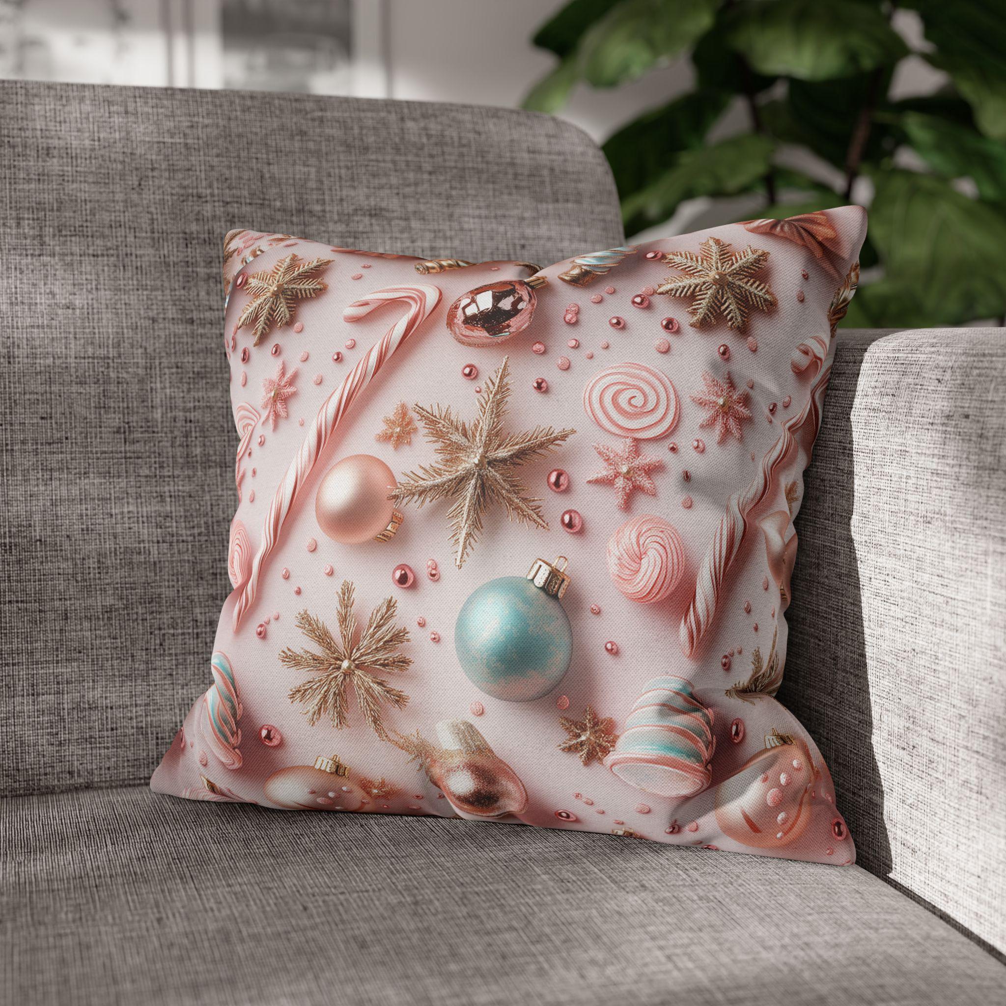 Candycore Throw Pillow Cover, Pastel Pink, Minty Blue Whimsical Christmas Holiday Decor