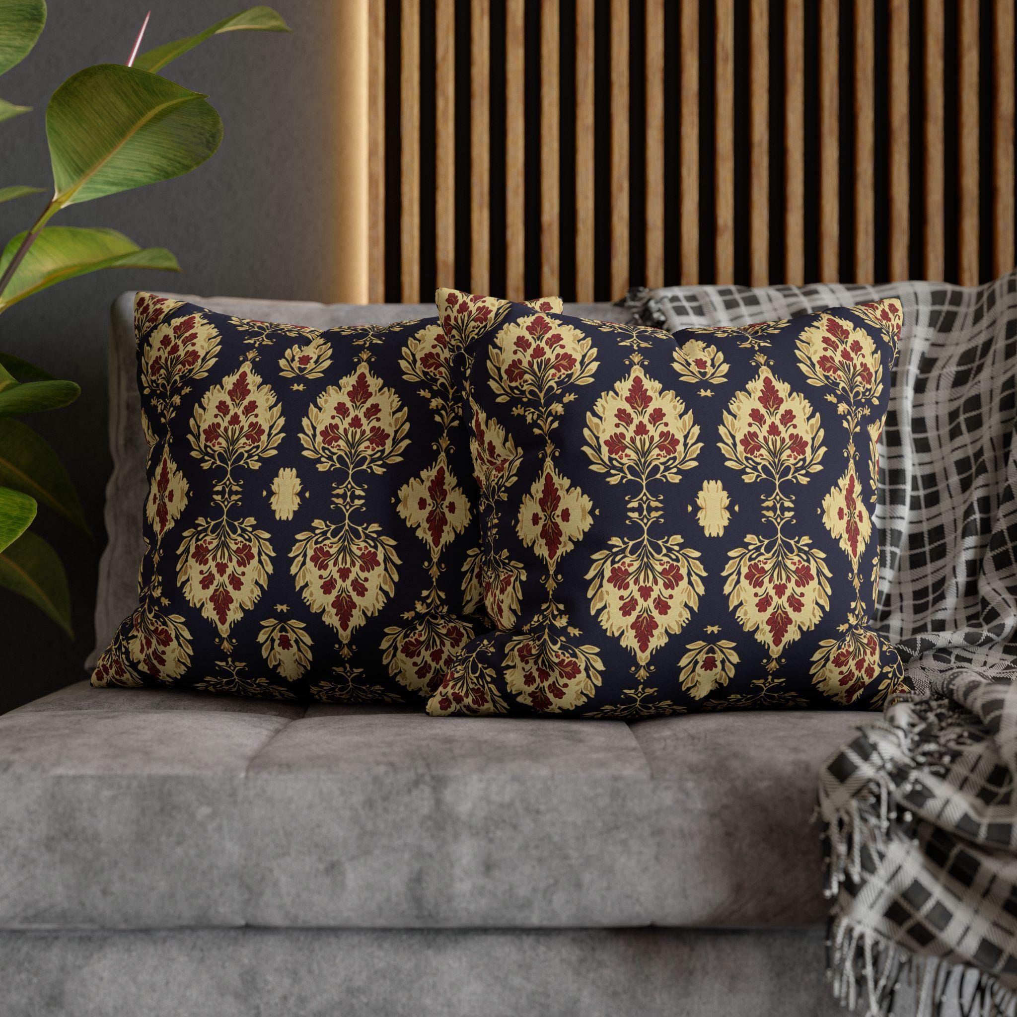 Elegant Ikat Pillow Cover: Navy Gold & Red Holiday and Year Round Decor