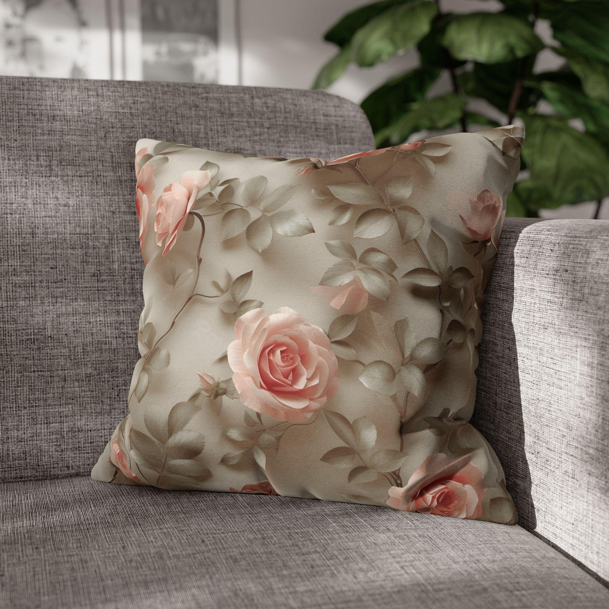 Pink Rose Throw Pillow Cover - Botanical Blush Design
