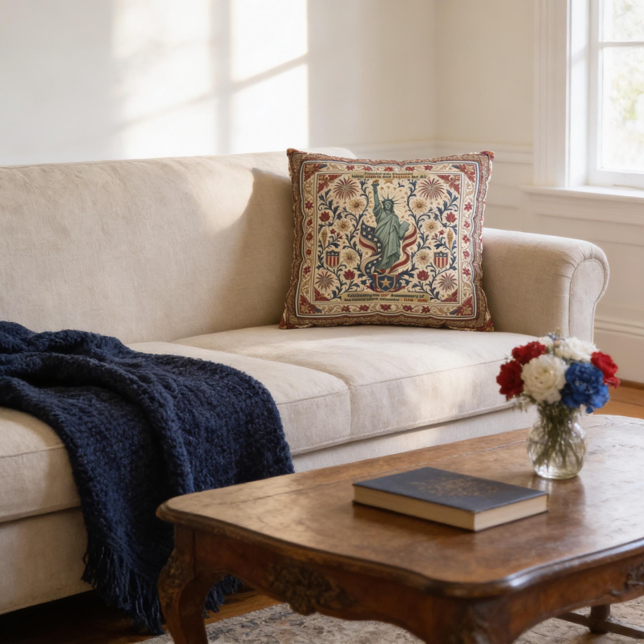 Patriotic Statue of Liberty Pillow Cover: Americana Heritage Design