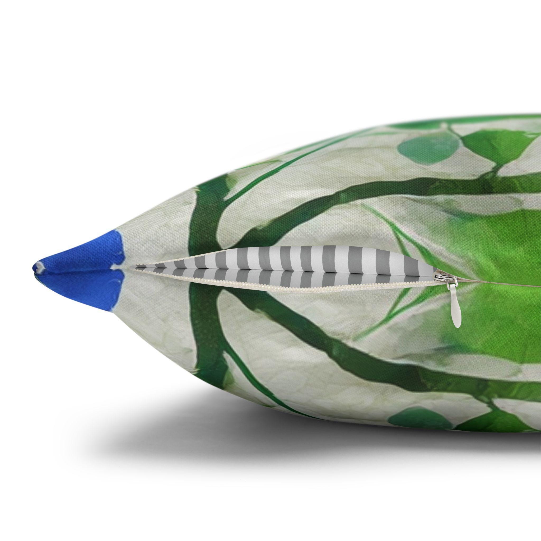 Chinoiserie Bird Pillow Cover: Blue-Green Watercolor Botanical Cushion for Elegant Cottagecore Decor