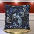 Elegant Silver & Blue Holly Leaf Christmas Pillow Cover - Moody Contemporary Holiday Decor