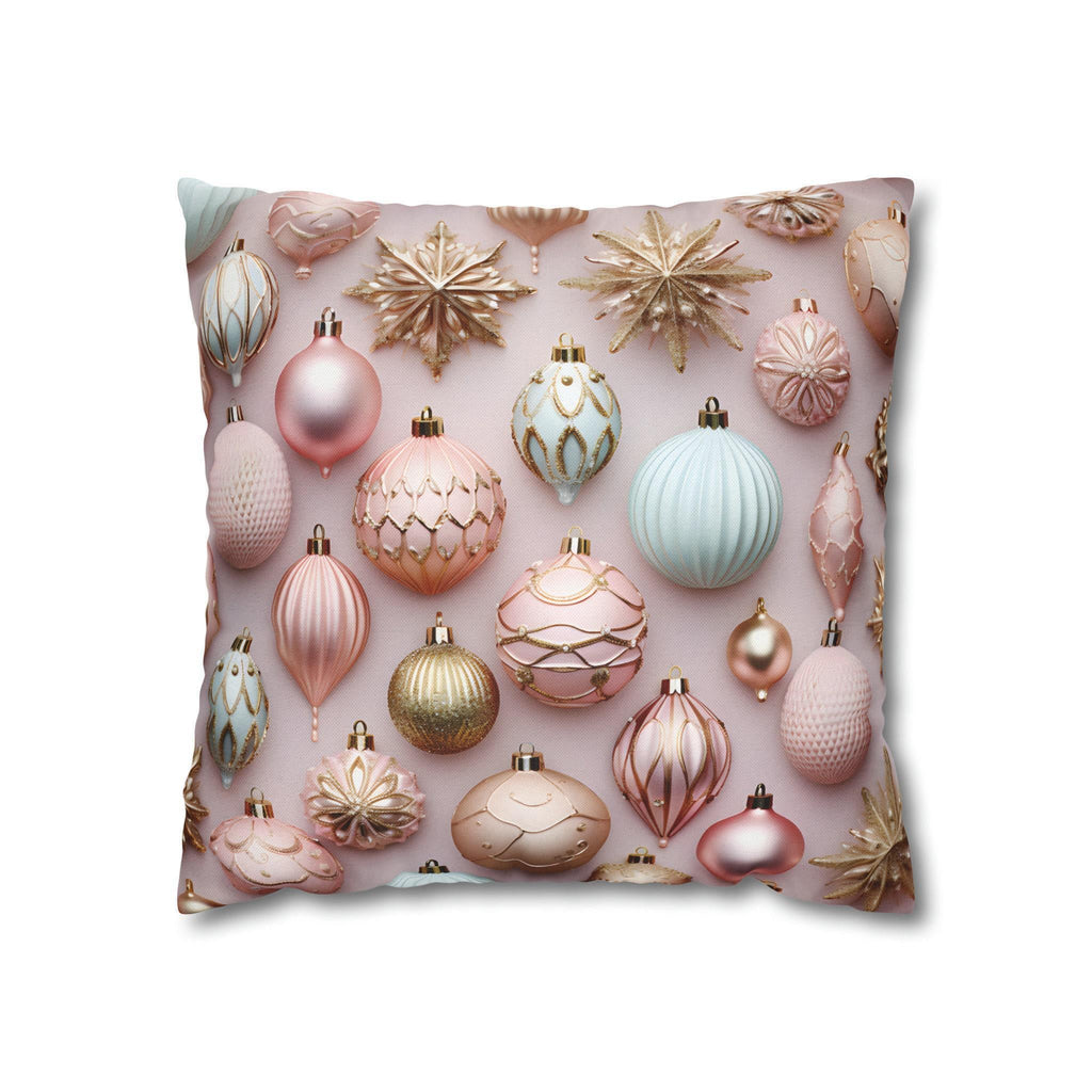 Pastel Holiday Ornaments Pillow Cover: Shimmer & Pink Pattern for Festive Elegance