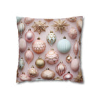 Pastel Holiday Ornaments Pillow Cover: Shimmer & Pink Pattern for Festive Elegance