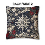 Christmas Snowflake & Poinsettia Pillow Cover: Navy Blue Cream and Garnet Red Cushion Case