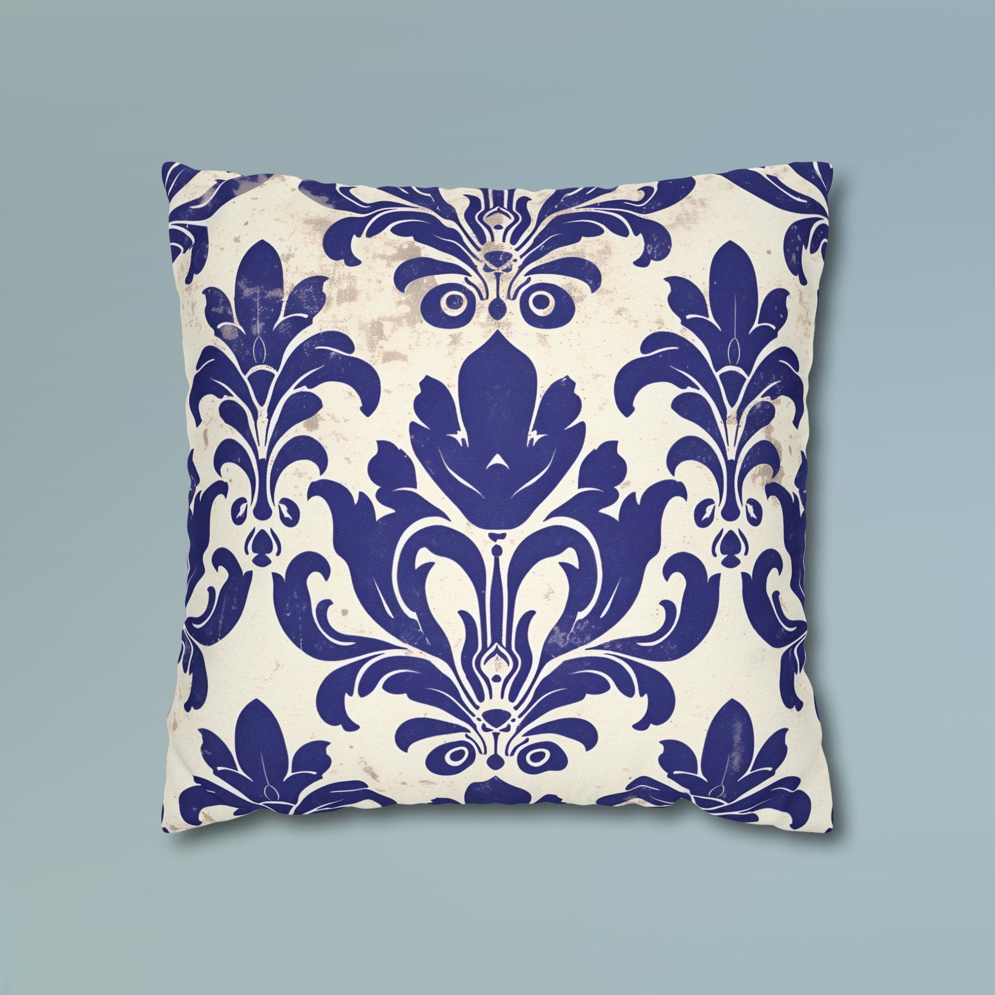 Art Nouveau Pillow Cover: Deep Blue Floral Design Statement Piece